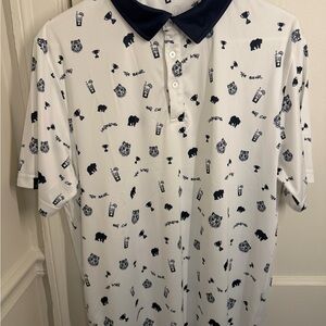 Men's White Polo Shirt with Black Graphic Print